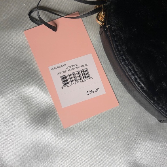 Juicy Couture Liquorice Get Cozy Faux Fur Heart Zip Around Wristlet JC Logo NWT - Picture 5 of 16